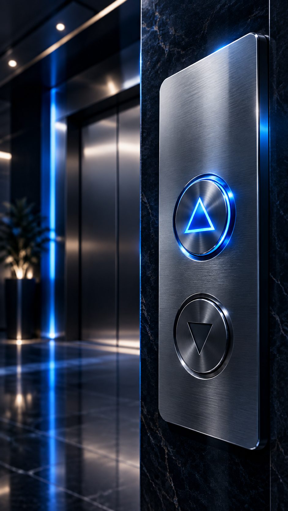 Elevator call panel with up and down buttons