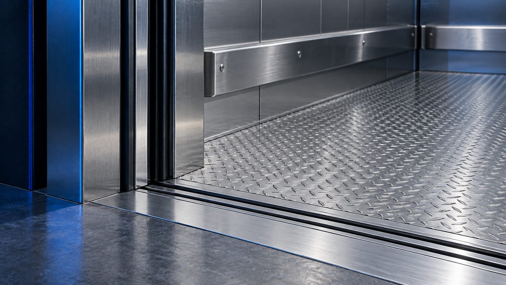 Non-slip metal floor and freight elevator door threshold